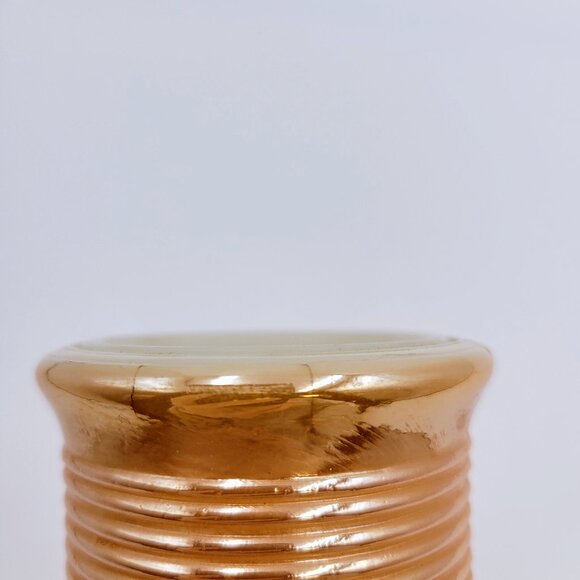 Vintage Peach Luster Fire King Milk Glass Vase With Ribbed Design Scalloped Edge - Picture 9 of 11